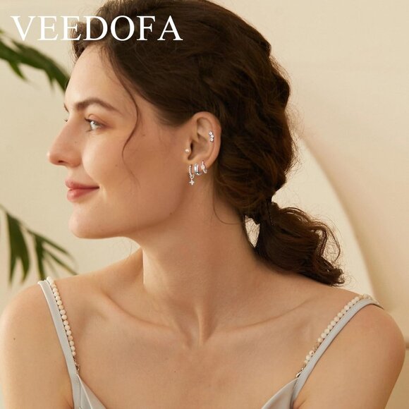 🆕 Women Silver Small Hoop Earrings Trendy Chunky Multiple Piercing Jewelry Gift - Picture 4 of 7